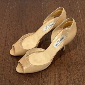 Jimmy Choo Tan Peep Toe Heels Size 39.5/9.5